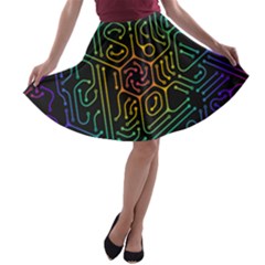 Circuit Hexagonal Geometric Pattern Background Pattern A-line Skater Skirt