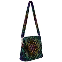 Circuit Hexagonal Geometric Pattern Background Pattern Zipper Messenger Bag