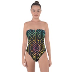 Circuit Hexagonal Geometric Pattern Background Pattern Tie Back One Piece Swimsuit by Jancukart