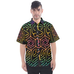 Circuit Hexagonal Geometric Pattern Background Pattern Men s Short Sleeve Shirt