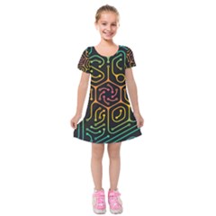 Circuit Hexagonal Geometric Pattern Background Pattern Kids  Short Sleeve Velvet Dress