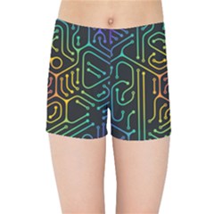 Circuit Hexagonal Geometric Pattern Background Pattern Kids  Sports Shorts