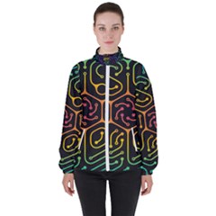 Circuit Hexagonal Geometric Pattern Background Pattern Women s High Neck Windbreaker by Jancukart