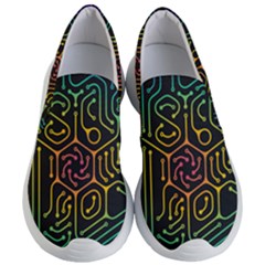 Circuit Hexagonal Geometric Pattern Background Pattern Women s Lightweight Slip Ons