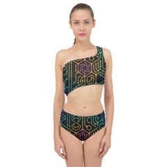 Circuit Hexagonal Geometric Pattern Background Pattern Spliced Up Two Piece Swimsuit