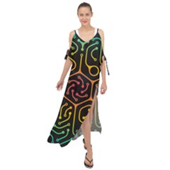 Circuit Hexagonal Geometric Pattern Background Pattern Maxi Chiffon Cover Up Dress by Jancukart