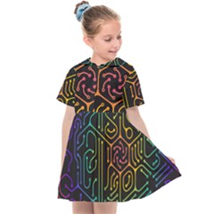 Circuit Hexagonal Geometric Pattern Background Pattern Kids  Sailor Dress