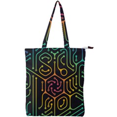 Circuit Hexagonal Geometric Pattern Background Pattern Double Zip Up Tote Bag