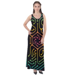 Circuit Hexagonal Geometric Pattern Background Pattern Sleeveless Velour Maxi Dress