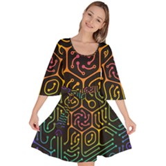 Circuit Hexagonal Geometric Pattern Background Pattern Velour Kimono Dress