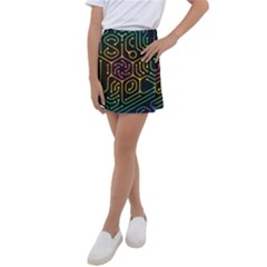 Circuit Hexagonal Geometric Pattern Background Pattern Kids  Tennis Skirt