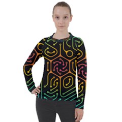 Circuit Hexagonal Geometric Pattern Background Pattern Women s Pique Long Sleeve Tee