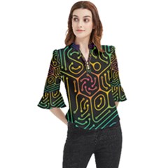 Circuit Hexagonal Geometric Pattern Background Pattern Loose Horn Sleeve Chiffon Blouse