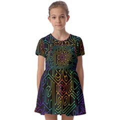 Circuit Hexagonal Geometric Pattern Background Pattern Kids  Short Sleeve Pinafore Style Dress by Jancukart