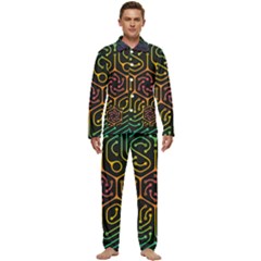 Circuit Hexagonal Geometric Pattern Background Pattern Men s Long Sleeve Velvet Pocket Pajamas Set