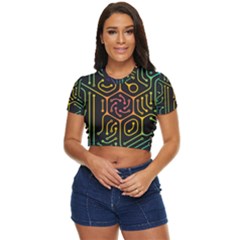 Circuit Hexagonal Geometric Pattern Background Pattern Side Button Cropped Tee