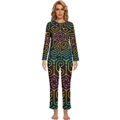 Circuit Hexagonal Geometric Pattern Background Pattern Womens  Long Sleeve Lightweight Pajamas Set