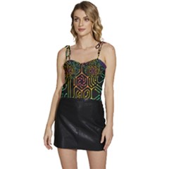 Circuit Hexagonal Geometric Pattern Background Pattern Flowy Camisole Tie Up Top