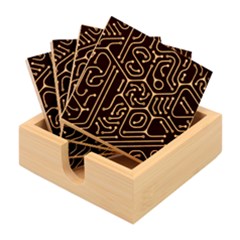 Circuit Hexagonal Geometric Pattern Background Pattern Bamboo Coaster Set by Jancukart