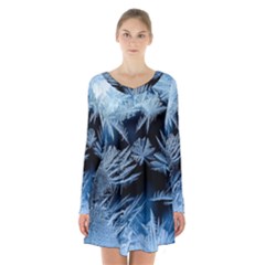 Pattern Frosty Frost Glass Long Sleeve Velvet V-neck Dress