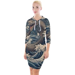 Sea Dragon Kanagawa Sea Monster Quarter Sleeve Hood Bodycon Dress