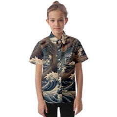 Sea Dragon Kanagawa Sea Monster Kids  Short Sleeve Shirt by Jancukart