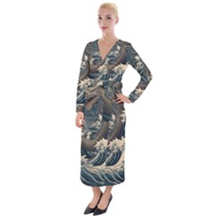 Sea Dragon Kanagawa Sea Monster Velvet Maxi Wrap Dress