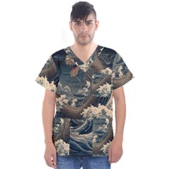 Sea Dragon Kanagawa Sea Monster Men s V-neck Scrub Top