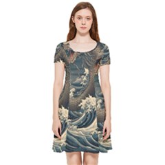 Sea Dragon Kanagawa Sea Monster Inside Out Cap Sleeve Dress by Jancukart