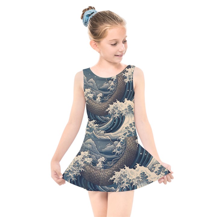 Sea Dragon Kanagawa Sea Monster Kids  Skater Dress Swimsuit