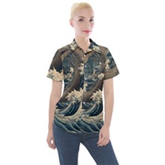 Sea Dragon Kanagawa Sea Monster Women s Short Sleeve Pocket Shirt