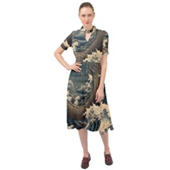 Sea Dragon Kanagawa Sea Monster Keyhole Neckline Chiffon Dress