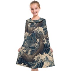 Sea Dragon Kanagawa Sea Monster Kids  Midi Sailor Dress by Jancukart