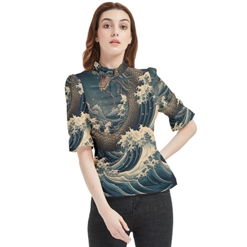 Sea Dragon Kanagawa Sea Monster Frill Neck Blouse by Jancukart