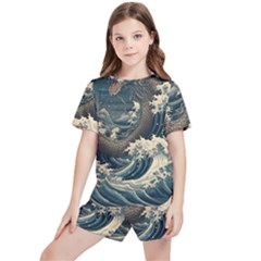 Sea Dragon Kanagawa Sea Monster Kids  Tee And Sports Shorts Set by Jancukart