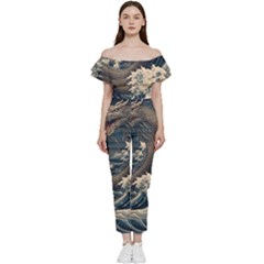 Sea Dragon Kanagawa Sea Monster Off Shoulder Ruffle Top Jumpsuit