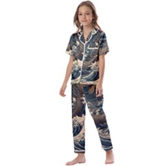 Sea Dragon Kanagawa Sea Monster Kids  Satin Short Sleeve Pajamas Set by Jancukart