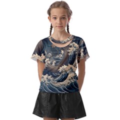 Sea Dragon Kanagawa Sea Monster Kids  Front Cut Tee by Jancukart