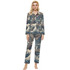 Sea Dragon Kanagawa Sea Monster Womens  Long Sleeve Velvet Pocket Pajamas Set by Jancukart