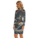 Sea Dragon Kanagawa Sea Monster Long Sleeve Shirt Collar Bodycon Dress View2