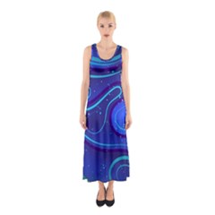 Spiral Shape Blue Abstract Sleeveless Maxi Dress