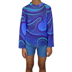 Spiral Shape Blue Abstract Kids  Long Sleeve Swimwear by Jancukart