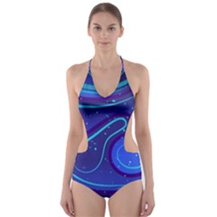 Spiral Shape Blue Abstract Cut-out One Piece Swimsuit