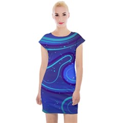 Spiral Shape Blue Abstract Cap Sleeve Bodycon Dress