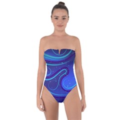 Spiral Shape Blue Abstract Tie Back One Piece Swimsuit