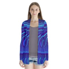 Spiral Shape Blue Abstract Drape Collar Cardigan