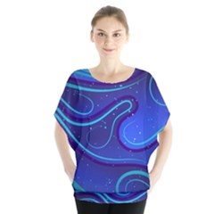 Spiral Shape Blue Abstract Batwing Chiffon Blouse