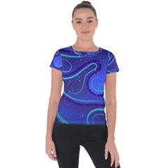 Spiral Shape Blue Abstract Short Sleeve Sports Top  by Jancukart