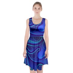 Spiral Shape Blue Abstract Racerback Midi Dress