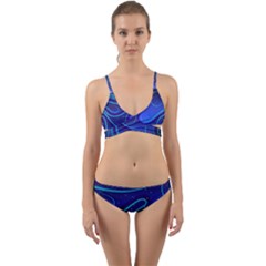 Spiral Shape Blue Abstract Wrap Around Bikini Set